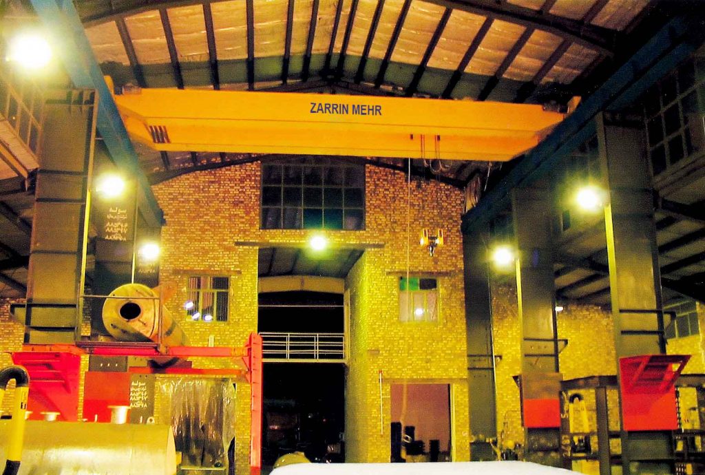 Zarrin Mehr Double Girder Overhead Crane demonstrating heavy-duty lifting and material handling capabilities in an industrial setting, similar to gantry crane and electric hoist solutions.