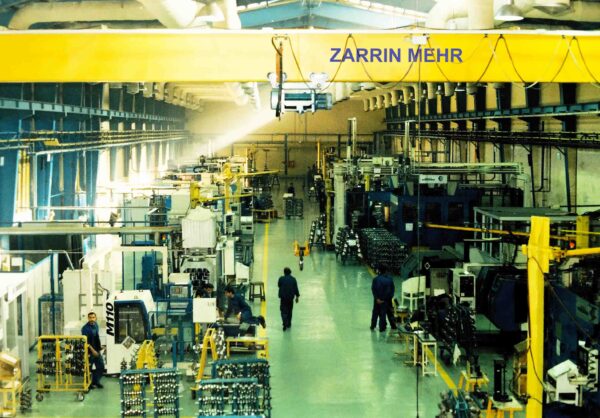 Zarrin Mehr Single Girder Overhead Crane demonstrating heavy-duty lifting and material handling capabilities in an industrial setting, similar to gantry crane and electric hoist solutions.