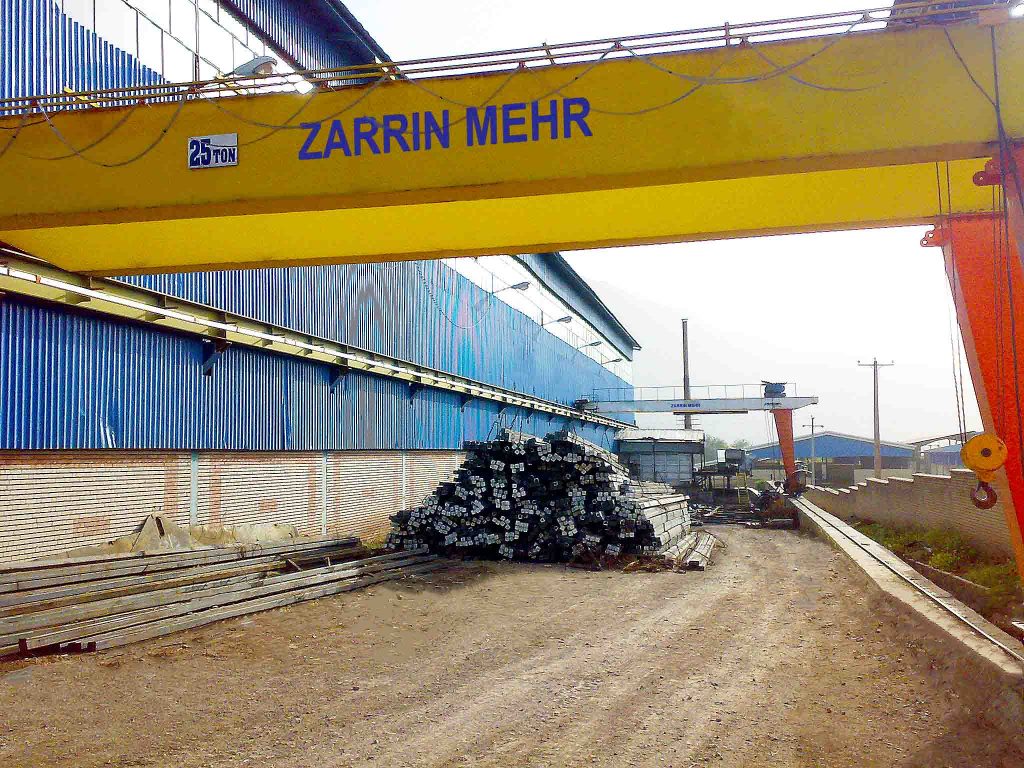 25-ton Double Girder Semi Gantry Crane by ZARRIN MEHR in action, engineered for heavy-duty material handling in industrial environments.