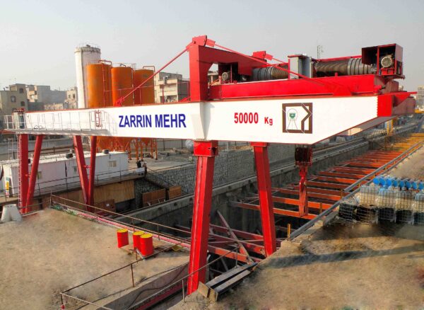 50,000 kg Double Girder Gantry Crane in operation, epitomizing ZARRIN MEHR's capability in high-capacity material handling.