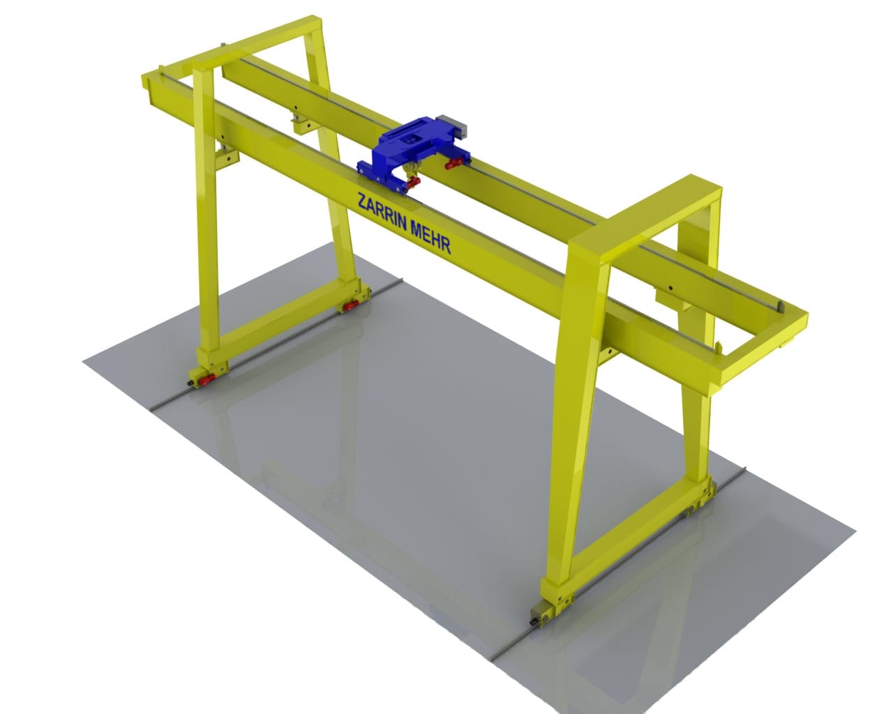 3D model of ZARRIN MEHR's Double Girder Gantry Crane, designed for handling heavy loads in demanding industrial environments.